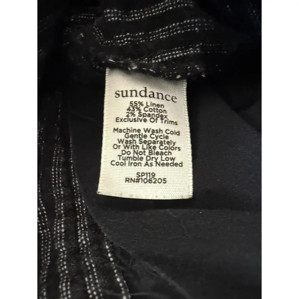 Sundance Amelia Trouser Pant Black White‎ Pinstripe 14P Linen Cotton Petite